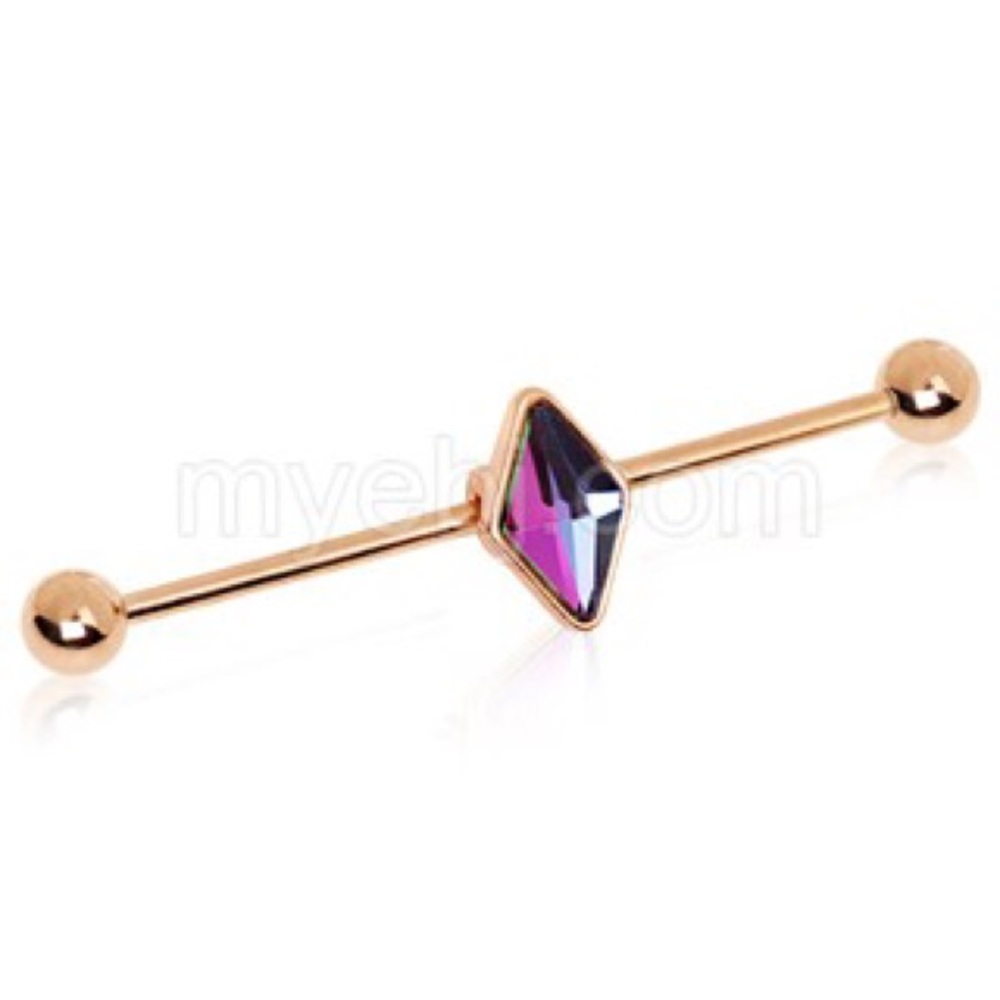 🆕 3D Emerald/Fuchsia diamond🌹gold industrial bar